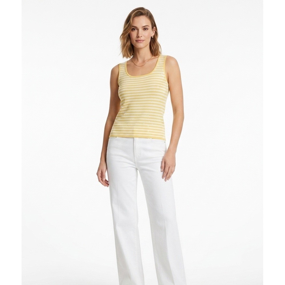 St. John Yellow Stripped Old Money Women's S Capsule Resort Tank Preppy Coastal